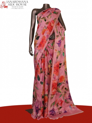 Designer Floral Pure Satin Crepe Silk Saree